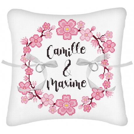 COUSSIN MARIAGE FLEURS DE CERISIER 20X20