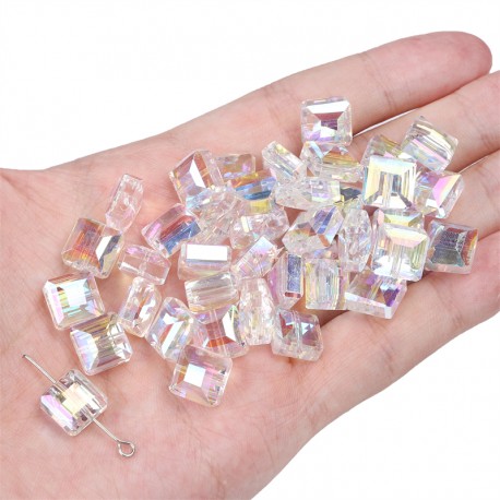 PERLES EN VERRE CRISTAL 10X10MM 50PCS/SAC