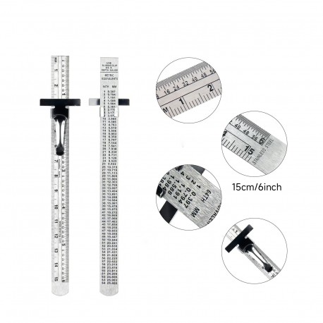 REGLE EN ACIER INOXYDABLE AVEC CLIP 15CM & 6INCHES
